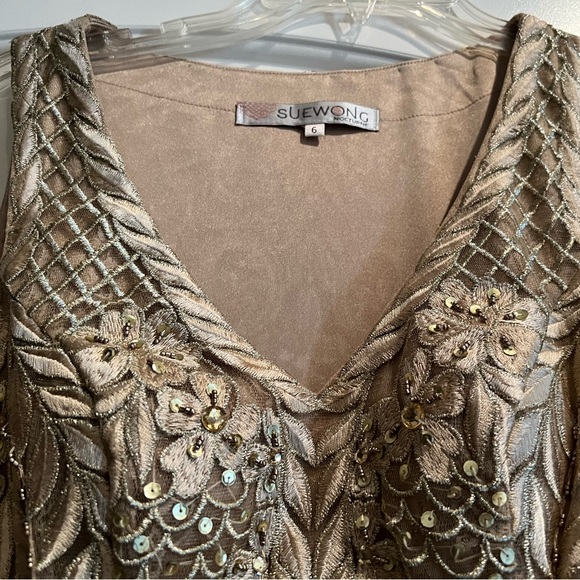 Beautiful new beaded beige evening dress, size 6 by sue wong - Picture 5 of 5